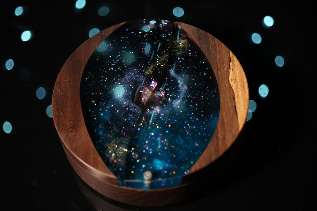 Two Galaxies, One Fate Wood and Epoxy Dice Box for Dungeons and Dragons or Any Dice Game