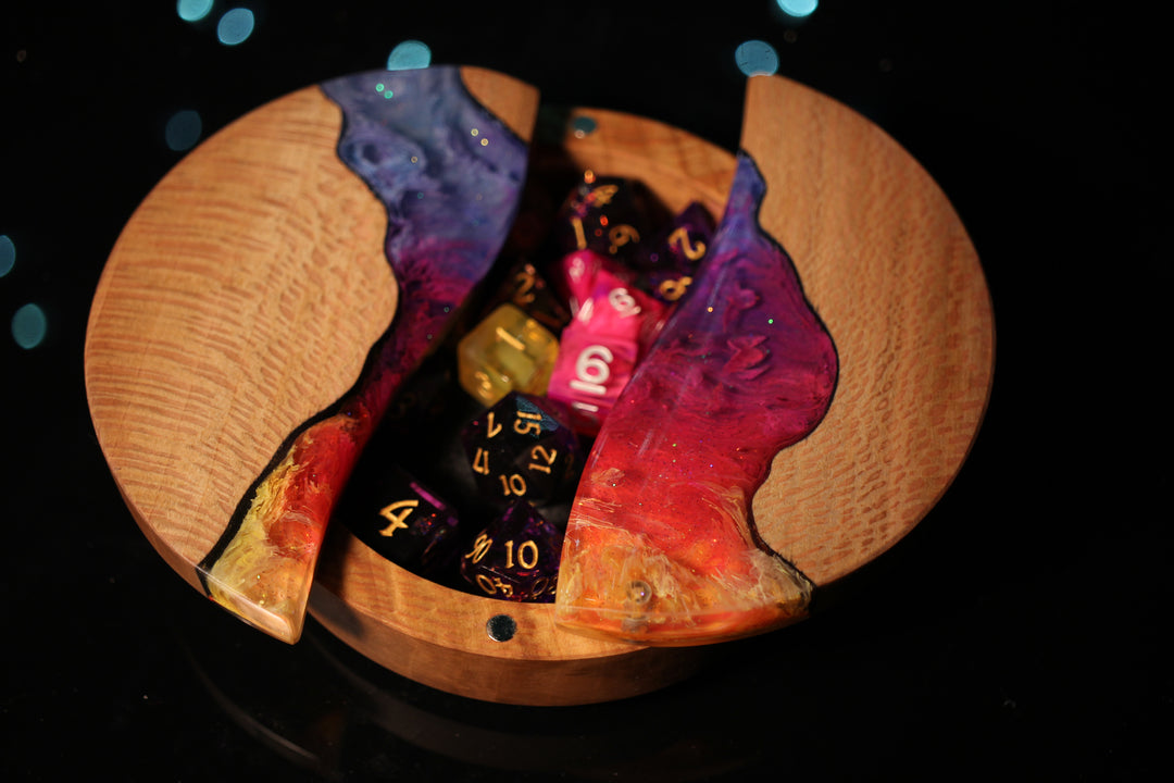 Sunset Wood and Epoxy Dice Box for Dungeons and Dragons or Any Dice Game