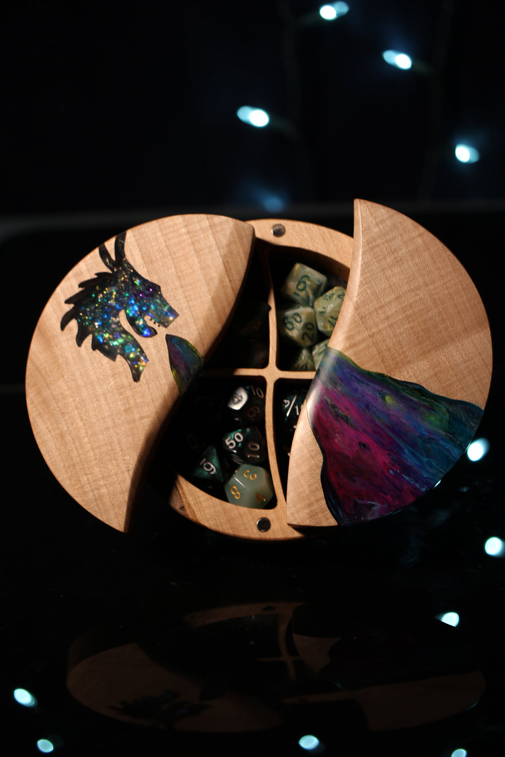 Crystal Dragon Wood and Epoxy Dice Box for Dungeons and Dragons or Any Dice Game