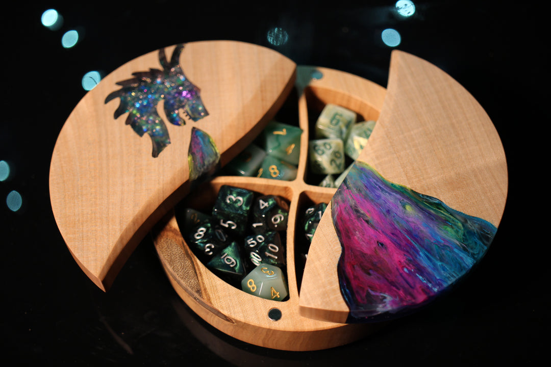 Crystal Dragon Wood and Epoxy Dice Box for Dungeons and Dragons or Any Dice Game