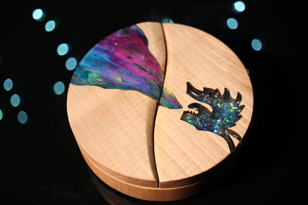 Crystal Dragon Wood and Epoxy Dice Box for Dungeons and Dragons or Any Dice Game