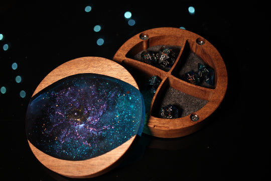 Purple Spiral Galaxy Wood and Epoxy Dice Box for Dungeons and Dragons or Any Dice Game