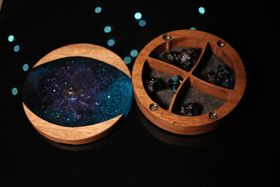 Purple Spiral Galaxy Wood and Epoxy Dice Box for Dungeons and Dragons or Any Dice Game