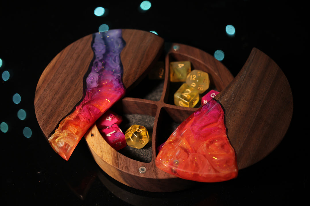 Sunset Wood and Epoxy Dice Box for Dungeons and Dragons or Any Dice Game