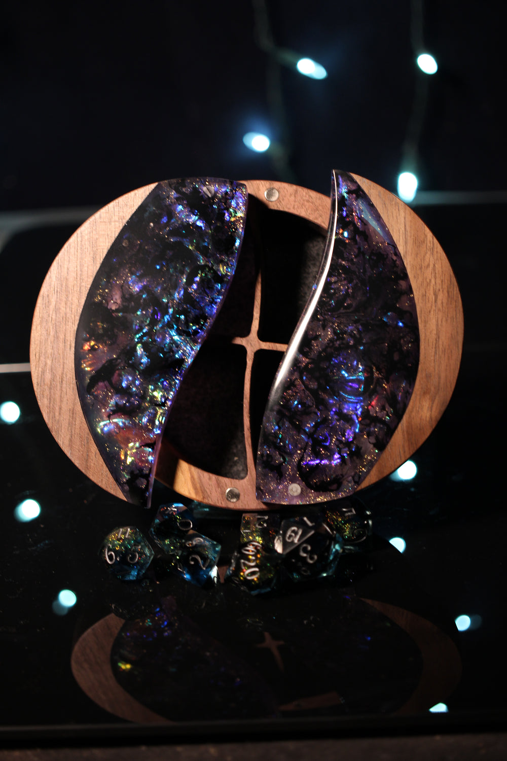 Chaotic Iridescence Wood and Epoxy Dice Box for Dungeons and Dragons or Any Dice Game