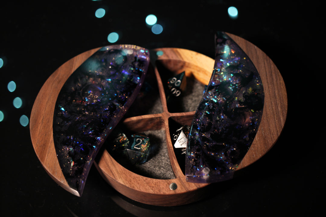 Chaotic Iridescence Wood and Epoxy Dice Box for Dungeons and Dragons or Any Dice Game