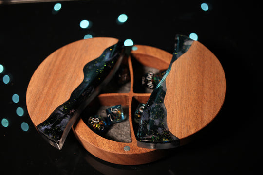 Chaotic Iridescence But Different Wood and Epoxy Dice Box for Dungeons and Dragons or Any Dice Game