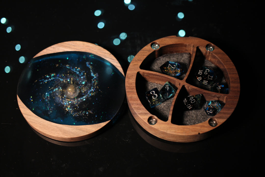 Spiral Galaxy Wood and Epoxy Dice Box for Dungeons and Dragons or Any Dice Game