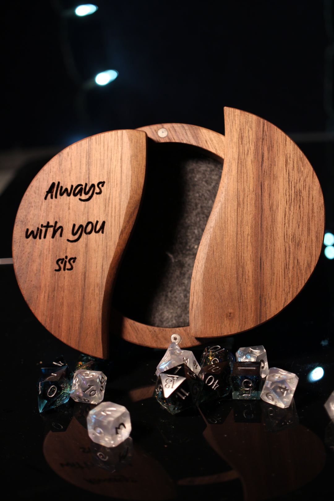 Always With You Sis Wood and Epoxy Dice Box for Dungeons and Dragons or Any Dice Game